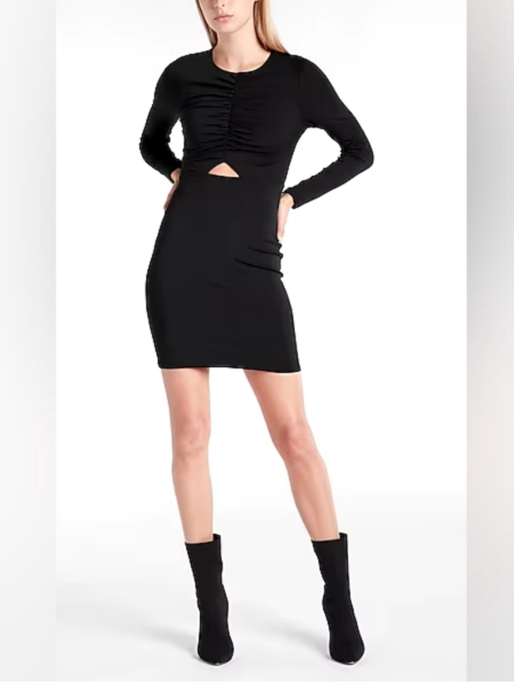 Express Body Contour Ruched Front long sleeve dress